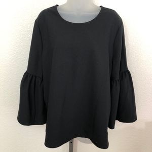 WHO WHAT WEAR sz XL Black Bell Sleeve Blouse